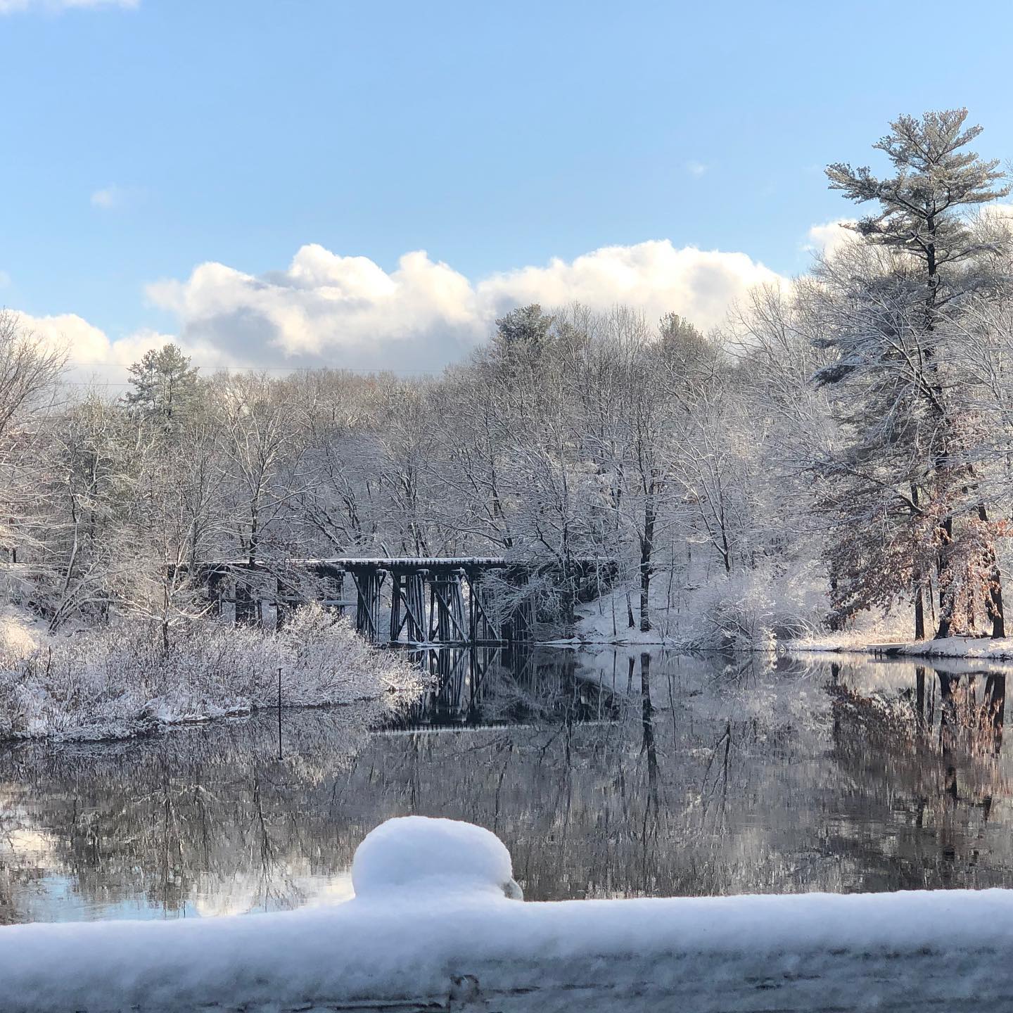 Charles River Redwing Trestle after snowstorm