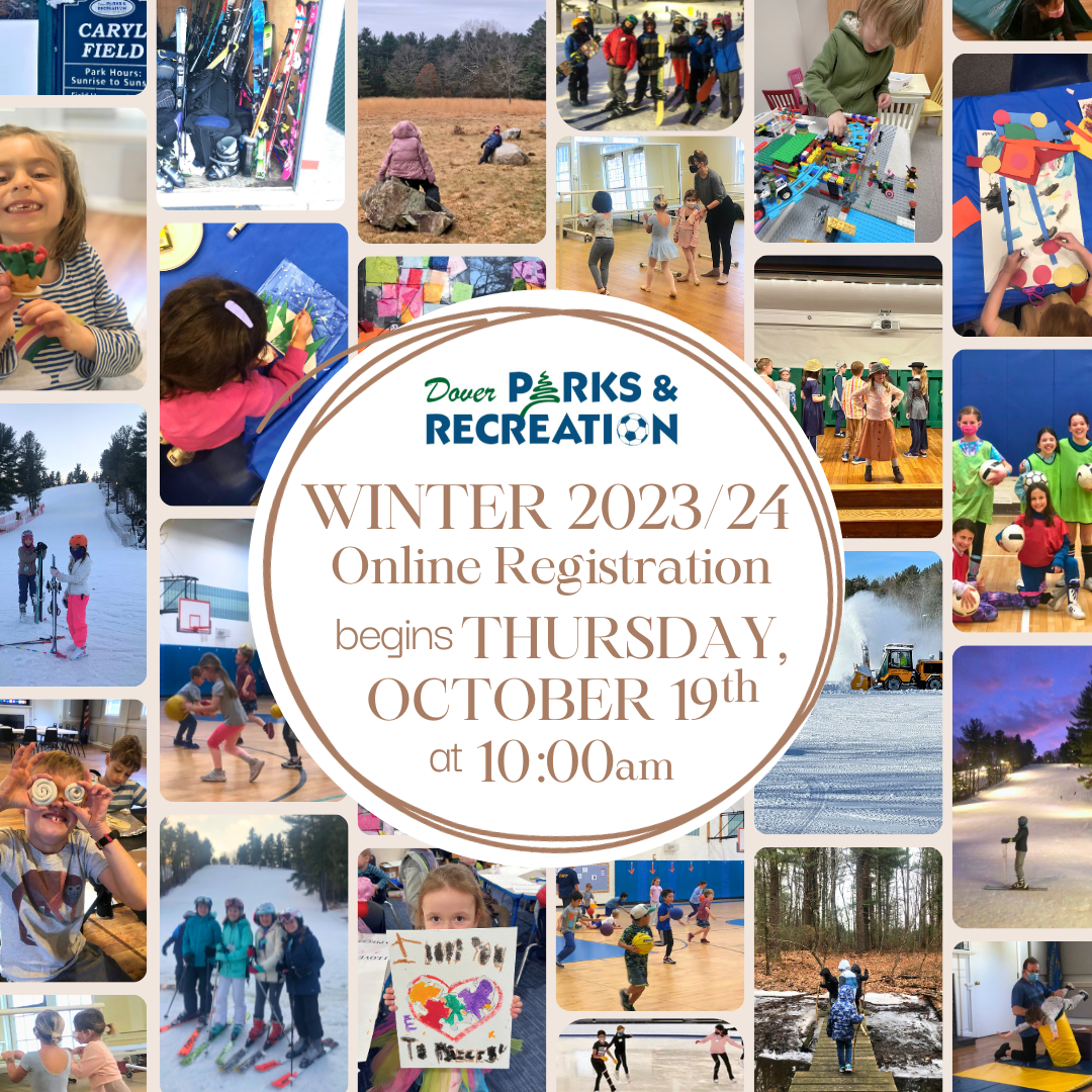 Large collage of photos showing children participating in winter activities.